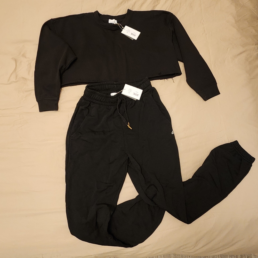 WeWoreWhat Black Track Pants and Crop Top Set